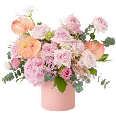 Цветы в шляпной коробке «Нежное очарование»