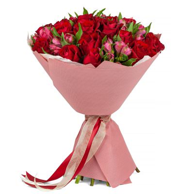 Букет из роз и альстромерий «Любовный вихрь»